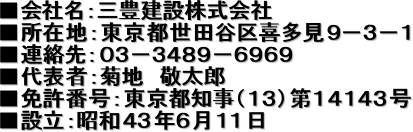 ����Ж��F�O�L���݊������
�����ݒn�F�����s���c�J��쑽���X�|�R�|�P
���A����F�O�R�|�R�S�W�X�|�U�X�U�X
����\�ҁF�e�n�@�h���Y
���Ƌ��ԍ��F�����s�m���i�P�R�j��P�S�P�S�R��
���ݗ��F���a�S�R�N�U���P�P��
